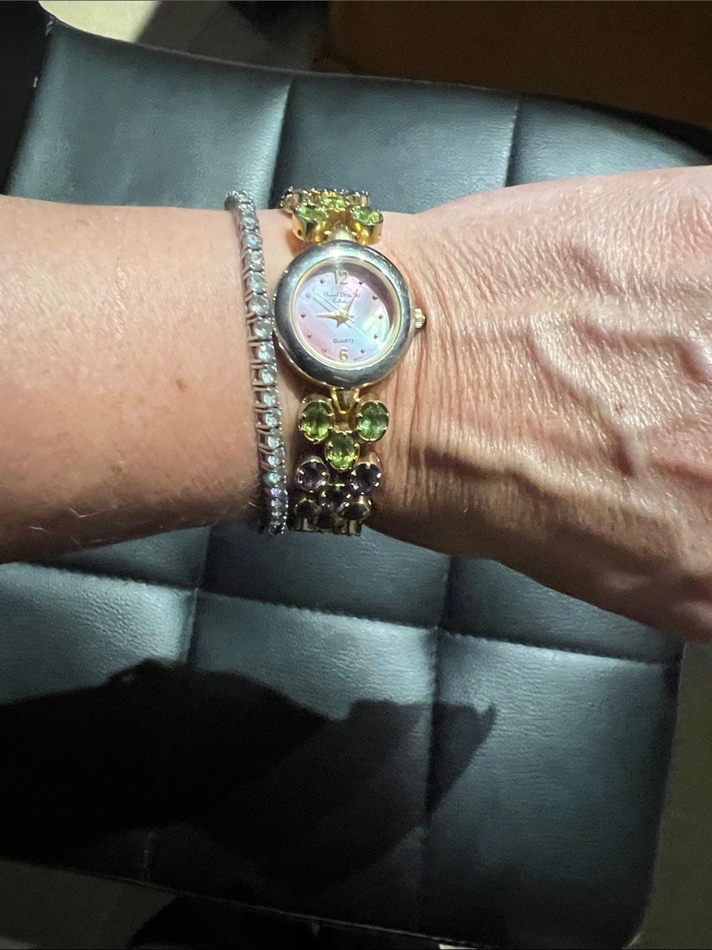Vintage Marcel Drucker Pink Dial Multicolor gemstone Bracelet Watch - Picture 8 of 9